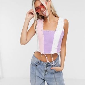 Jaded London Crop Top In Pastel Patchwork Size 2